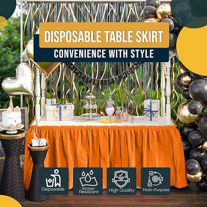Exquisite Ruffle Table Skirt Orange 2 Pack 14 Ft Long Table Skirts for Rectangle Tables 6ft Plus or Round Tables Skirts with Adhesive Strip for Gender Reveal Decor & Happy Birthday Parties