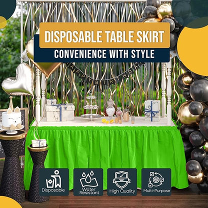 Exquisite Ruffle Table Skirt Lime Green 12 Pack 14 Ft Long Table Skirts for Rectangle Tables 6ft Plus or Round Tables Skirts with Adhesive Strip for Gender Reveal Decor & Happy Birthday Parties