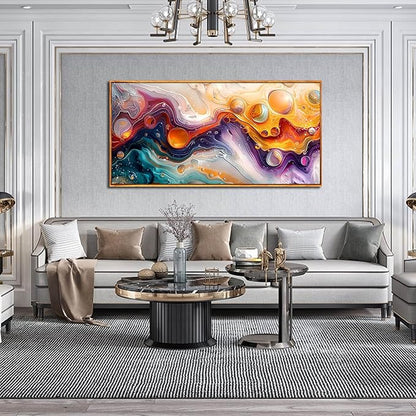 ZHAOSHOP Abstract Living Room Pictures Wall Decor - Modern Colorful Wall Art for Bedroom - Wooden Framed Wall Art for Office Size 24"x 48"