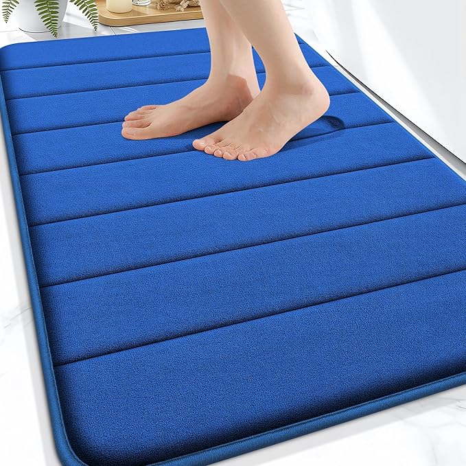 OLANLY Memory Foam Bath Mat 34x21, Super Soft Absorbent Bathroom Rugs, Quick Dry, Machine Washable Shower Floor Rugs, Bathmat Carpet, Bathroom Home Decor Accessories, Royal Blue