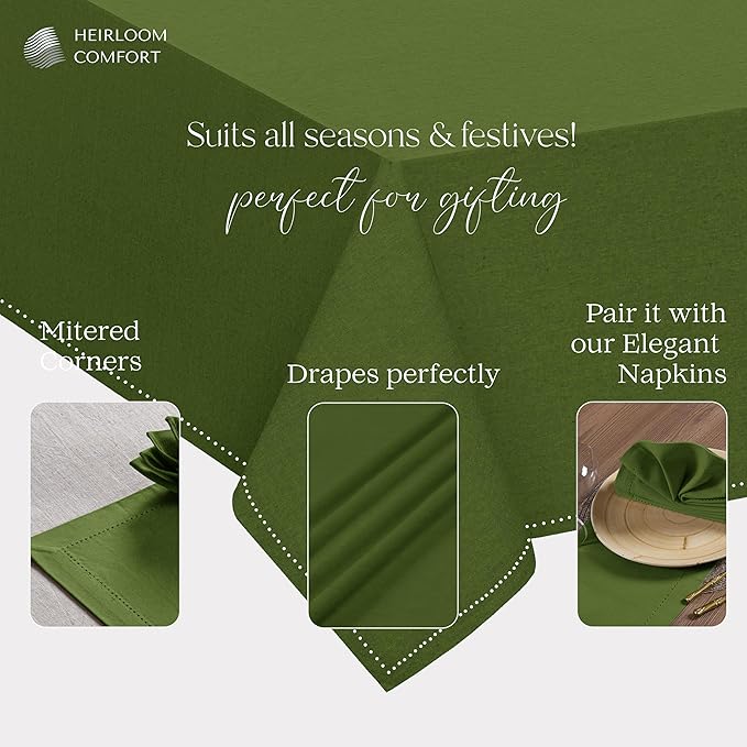 Mint Green Cotton Tablecloth, Table Cloth 52x70 Inch, Fits 4-6 Seats, Soft, Durable, Washable, Wrinkle Resistant, Rectangle Table Cover for Dining, Baby Showers, Spring Events, Decor