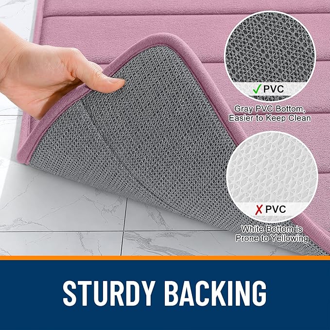OLANLY Memory Foam Bath Mat 44x24, Super Soft Absorbent Bathroom Rugs, Quick Dry, Machine Washable Shower Floor Rugs, Bathmat Carpet, Bathroom Home Decor Accessories, Deep Plum