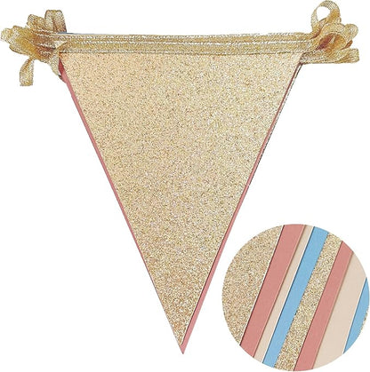 Dusty Rose Pink and Blue Beige Champagne Gold Party Decorations Pennant Banner Flag Hanging Paper Triangle Bunting for Retro Gender Reveal Baby Shower Birthday Bridal Shower Wedding Party Supplies