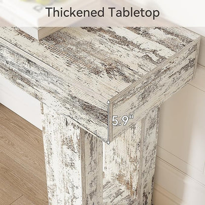 Little Tree 63-Inch Long Console Tables for Entryway, Large Sofa Table Behind Couch, Wooden Entry Foyer Hallway Table, Modern Console Sofa Tables for Living Room, Distressed White