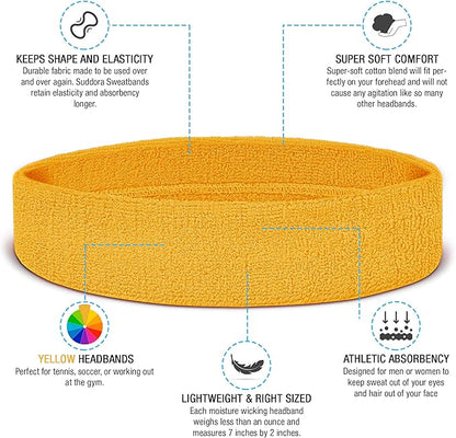 Suddora Workout Headband for Men and Women, Moisture-Wicking Athletic Sweatband, Lightweight Cotton Terry Cloth Bands for Basketball, Tennis, Football, Gym, Running, Cosplay & Costumes