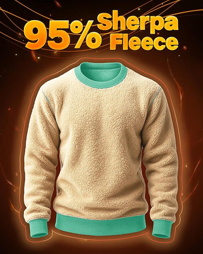 Boladeci Men's Full Sherpa Lined Crewneck Sweatshirts Heavy-weight Fleece Pullover Thick Thermal Long Sleeve Cotton