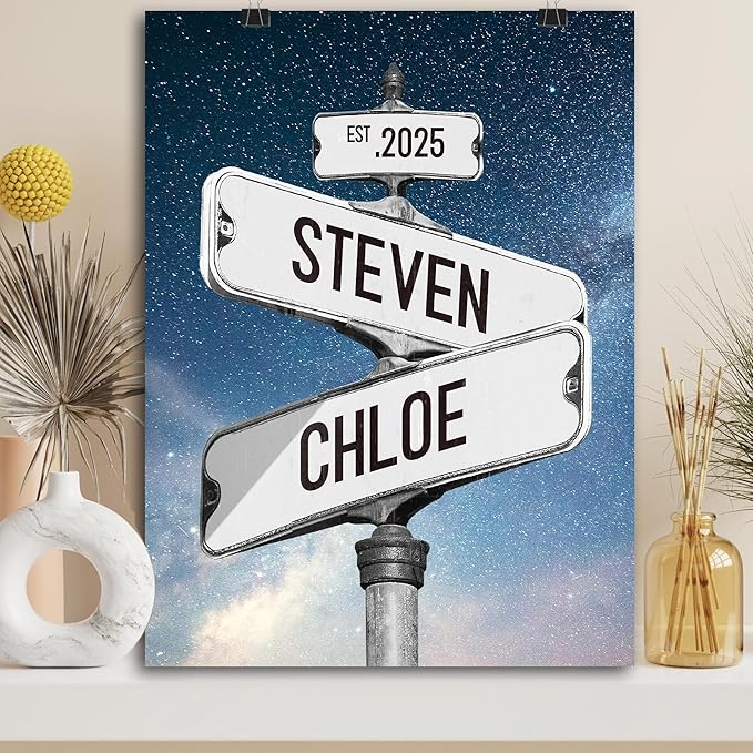 DESTWA Personalized Vintage Street Sign For Couples, Custom Street Sign Canvas Poster Wall Art With Names, Gift For Married, Valentine, Anniversary