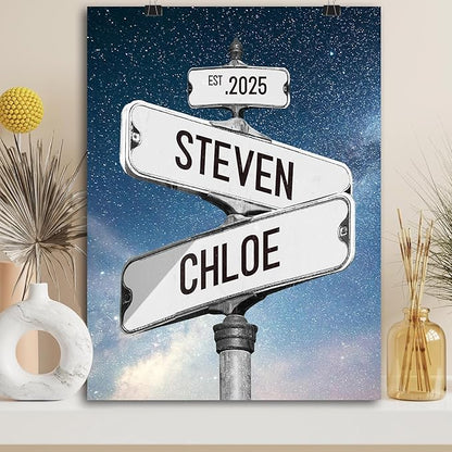 DESTWA Personalized Vintage Street Sign For Couples, Custom Street Sign Canvas Poster Wall Art With Names, Gift For Married, Valentine, Anniversary