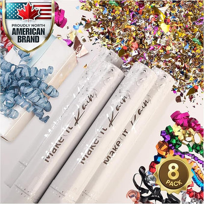 PrimePure Confetti Cannon Party Poppers - Metallic Foil Multicolor Confetti Poppers & Streamers - 8 Pack - NYE Party Cannon Glitter Bomb Pop Gun for New Years Eve 2026, Birthday, Celebration, Pranks