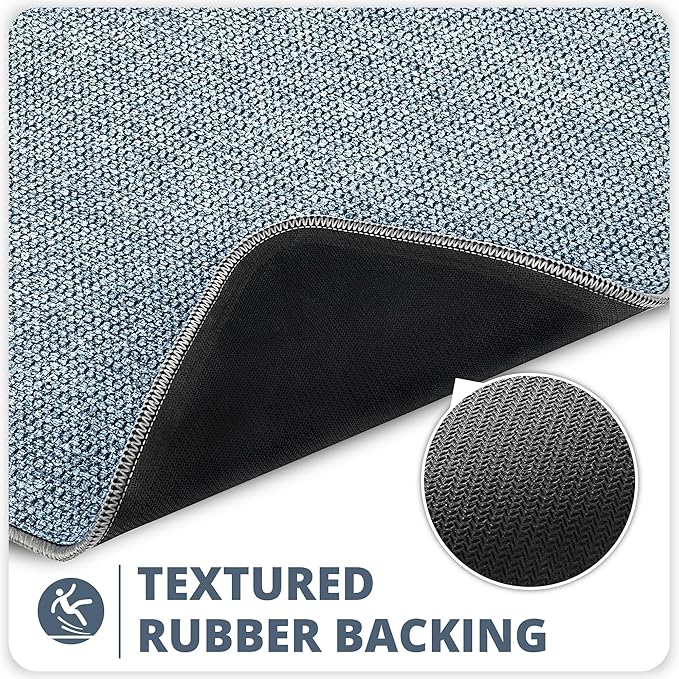 Bath Mat,Ultra Thin Bathroom Runner Rugs,Large Bath Mats for Bathroom,Quick Dry,Non-Slip,Machine Washable,Low Pile,Bath Rug,Shower Outside,Sink,Home Decor Accessories.Blue,1'9"x3'11"（21x47inch）