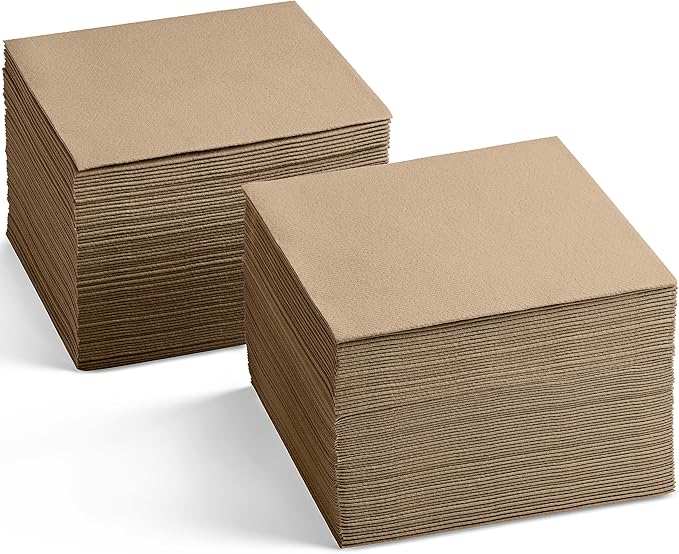 Disposable Linen-Feel Cocktail Napkins, 200-Pack 5" x 5" WOOD Paper Beverage Napkins For Bar, Restaurant And Café, Dessert Napkins For Party, Wedding Or Event