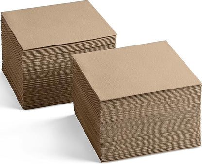 Disposable Linen-Feel Cocktail Napkins, 200-Pack 5" x 5" WOOD Paper Beverage Napkins For Bar, Restaurant And Café, Dessert Napkins For Party, Wedding Or Event