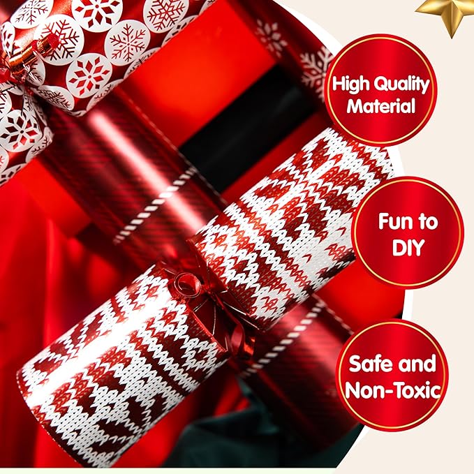 JOYIN 10 Pack Christmas Party Favor Non-Snap Red Deluxe Snowflake Design Party Table Favors with Holiday Party Favor Supplies for Kids and Adults, Christmas Parties, Dinners and Holidays
