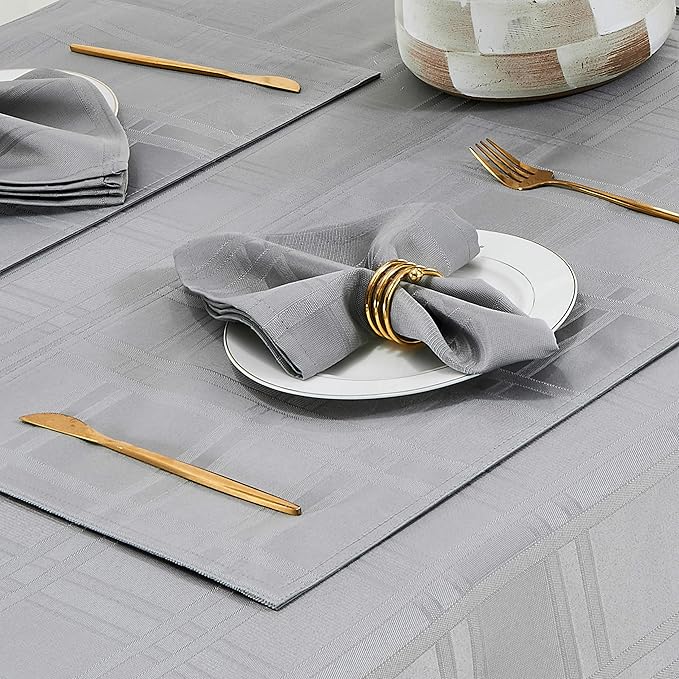Plaid Cloth Napkins Set of 8, Checkered Style Jacquard Fabric Polyester Washable Reusable Cloth Napkins for Kitchen Dining Restaurants Wedding Party 17X17 Inch Grey