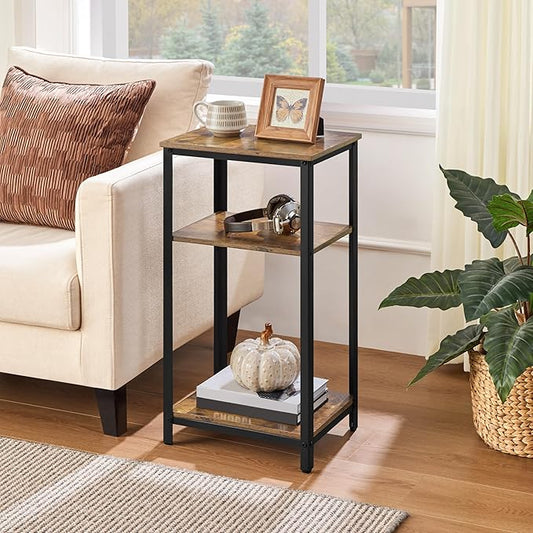 Yaheetech Large 3-Tier Tall End Table, 30 Inches High Side Table with Wooden Shelves & Strong Metal Frame for Living Room Small Space, 12 x 16 x 29.5 inches，Rustic Brown