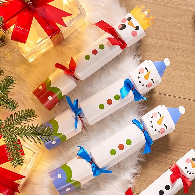 JOYIN 10 Pack Christmas Non-Snap Party Favor, Colorful Snowman Table Favor Includes Party Hat, Jokes & Gifts, Christmas Table Decorations for Holiday Dinner Traditions Party Supplies