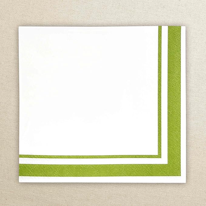 Gift Boutique Light Green and White Cocktail Napkins – 120 Pack 5 x 5 Inch 3-Ply Disposable Lined Beverage Napkins for Parties, Weddings, Events, and Everyday Use