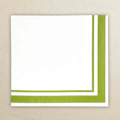 Gift Boutique Light Green and White Cocktail Napkins – 120 Pack 5 x 5 Inch 3-Ply Disposable Lined Beverage Napkins for Parties, Weddings, Events, and Everyday Use