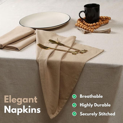 Native Fab Cloth Napkin Set of 12, 100% Cotton, Washable, Reusable Dinner Cloth Napkin 17x17 inches, Table Decor Napkins for Dinner, Events, Beige