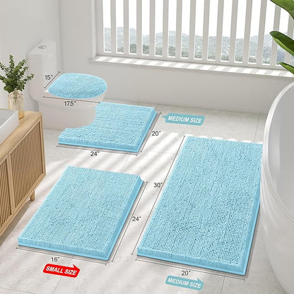 Smiry Luxury Chenille Bathroom Rugs 47x17, Extra Soft and Absorbent Shaggy Bath Mat, Machine Washable, Non-Slip Plush Carpet Runner for Tub, Shower, and Floor, Home Decor Accessories, Sky Blue