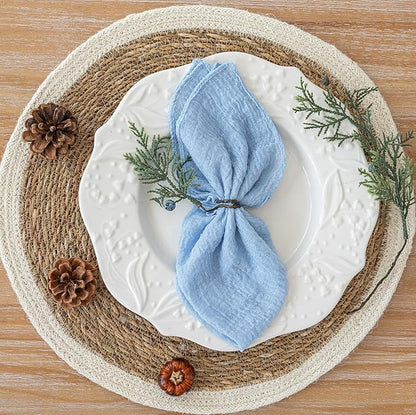 Cheesecloth Napkins 17x17 Inches Cloth Napkins Reusable Handmade Washable for Lunch Dinner Wedding Baby Bridal Shower Party Rustic Boho Decorations Bulk Set of 6 Light Blue