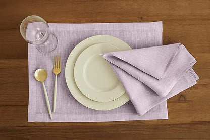 Solino Home Linen Cloth Napkins Set of 4-100% Pure Linen Chambray Lavender Dinner Napkins 20 x 20 Inch - Athena, Handcrafted and Machine Washable - Thanksgiving, Holiday