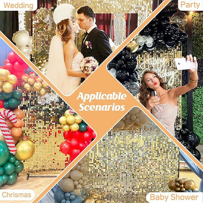 Light Gold Shimmer Wall Backdrop,Shiny Sequins,48 Pcs Sequins Backdrop Decoration Panels,Photo Background Decorations for Birthday Party Wedding Engagement Anniversary Graduation Baby Shower