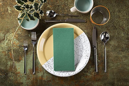 Green Paper Napkins | Linen Feel Guest Disposable Cloth Like Dinner Napkins | Hand Towels | Soft, Absorbent, Paper Hand Napkins for Kitchen, Bathroom, Parties, Weddings, Dinners Or Events | 50 Pack