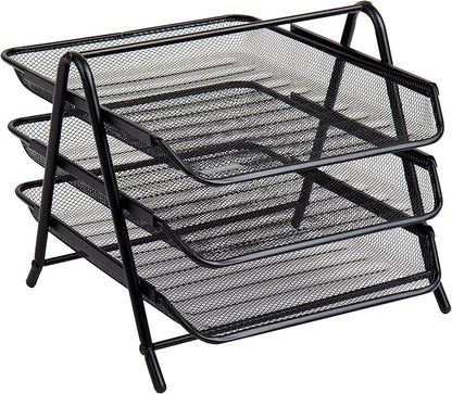 Mind Reader 3-Tier Paper Tray, Desktop Organizer, File Storage, Workspace, Office, Metal Mesh, 11.75"L x 13.75"W x 10"H, Black