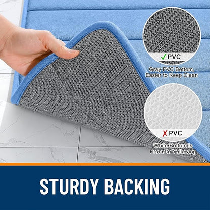 OLANLY Memory Foam Toilet Rugs U Shaped 24x20, Super Soft Absorbent Contour Bath Rugs, Quick Dry, Machine Washable Toilet Mat, Bathmat Carpet, Bathroom Home Decor Accessories, Cornflower Blue