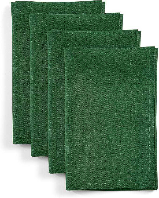 Solino Home Linen Napkins Set of 4-100% Pure Linen Pine Green Dinner Napkins Cloth 20 x 20 Inch for Fall, Autumn, Christmas, New Year - Fete, Handcrafted and Machine Washable