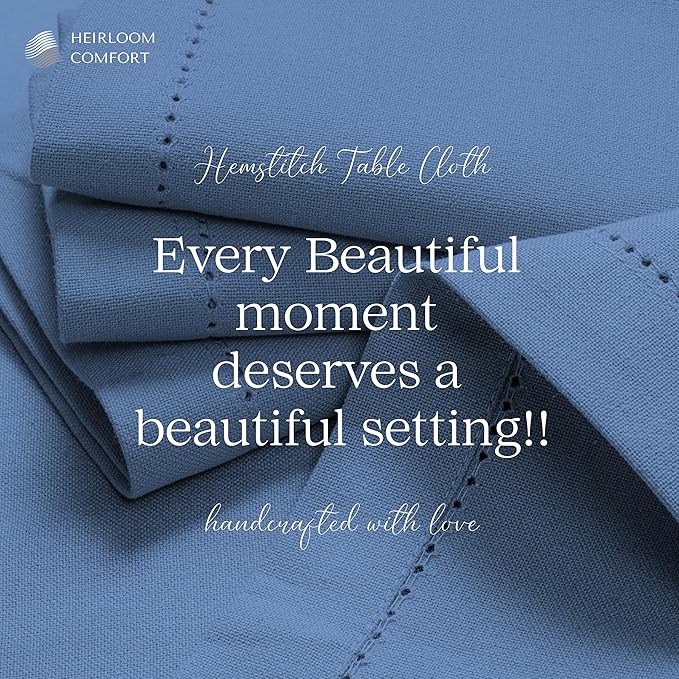 Sky Blue Cotton Tablecloth, Table Cloth 52x70 Inch, Fits 4-6 Seats, Soft, Durable, Washable, Wrinkle Resistant, Rectangle Table Cover for Dining, Baby Showers, Spring Celebrations