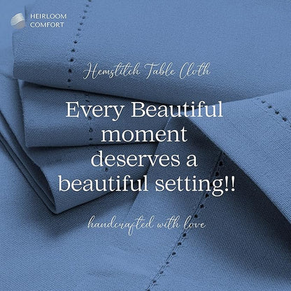 Sky Blue Cotton Tablecloth, Table Cloth 52x70 Inch, Fits 4-6 Seats, Soft, Durable, Washable, Wrinkle Resistant, Rectangle Table Cover for Dining, Baby Showers, Spring Celebrations