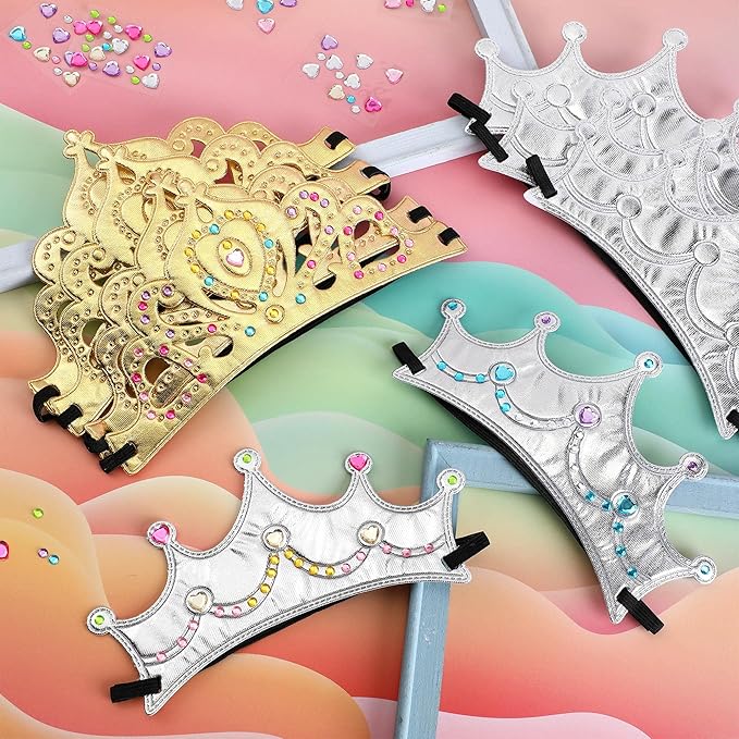 Yaomiao 44 Pcs Foam Crowns for Kids Princess Tiaras Crowns Bulk Diamond Sticker Making Kits for Birthday Party Supplies