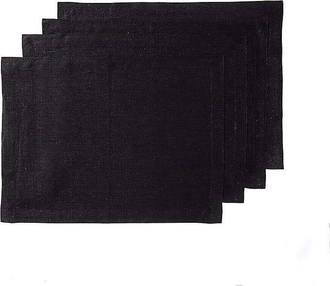 Solino Home Linen Black Placemats Set of 4 - 100% Pure Linen Placemats 14 x 19 Inch for Fall, Autumn, Winter, Christmas, Holiday, New Year - Fete