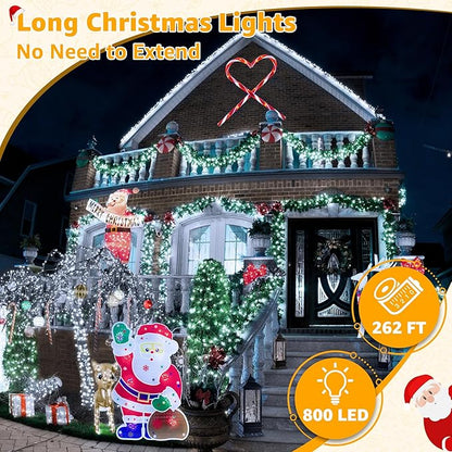 Ollny Christmas Lights Outdoor 800LED 262FT, Cool White Plug in Fairy Light with Remote, 8 Modes Waterproof Timers Dimmable LED String Lights for Indoor House Outside Bedroom Patio Balcony