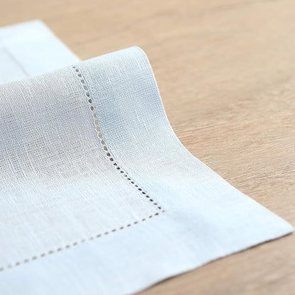 Solino Home Light Blue Linen Napkins Set of 6-100% Pure Linen Hemstitch Dinner Napkins 20 x 20 Inch for Christmas, Winter, New Year - Classic Hemstitch