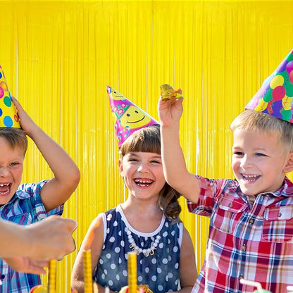 2 Pack Yellow Fringe Backdrop Curtains, Yellow Streamers Party Backdrop, Party Decorations Supplies for Birthday, Holidays, Parties & More