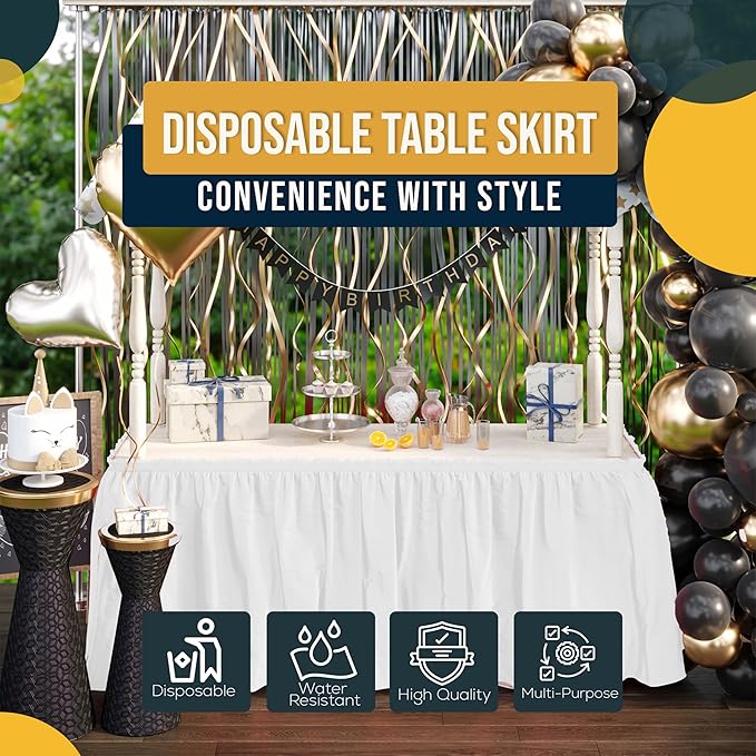 Exquisite Ruffle Table Skirt White 2 Pack 14 Ft Long Table Skirts for Rectangle Tables 6ft Plus or Round Tables Skirts with Adhesive Strip for Gender Reveal Decor & Happy Birthday Parties