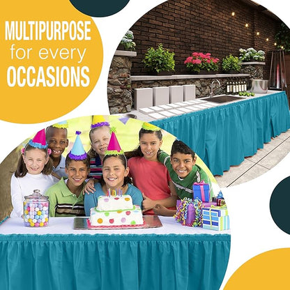 Exquisite Ruffle Table Skirt Turquoise 12 Pack 14 Ft Long Table Skirts for Rectangle Tables 6ft Plus or Round Tables Skirts with Adhesive Strip for Gender Reveal Decor & Happy Birthday Parties