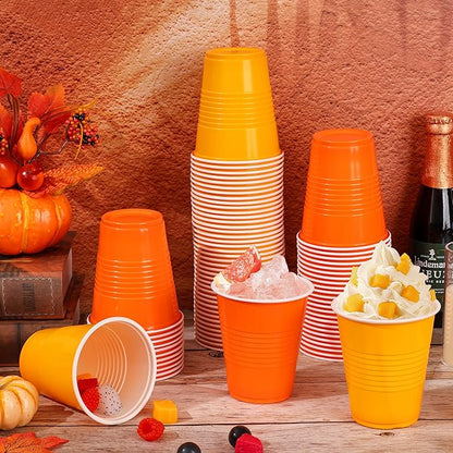 KesaPlan 100 PCS 12 OZ Thanksgiving Plastic Party Cups, Diaposable Yellow & Orange Cups, Fall Drinking Cup Bulk for Thanksgiving Easter Halloween Wedding Birthday Graduation Gathering Celebrations