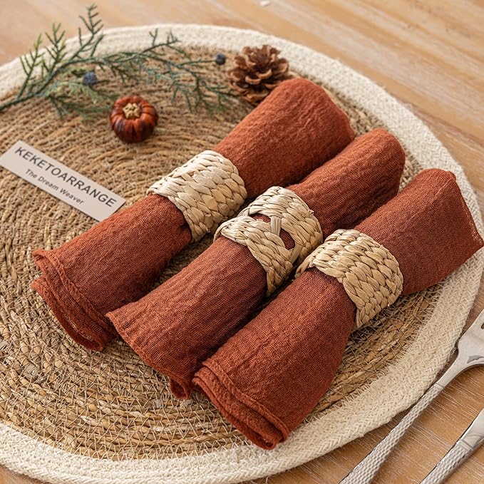 Cheesecloth Napkins 17x17 Inches Cloth Napkins Reusable Handmade Washable for Lunch Dinner Wedding Baby Shower Bridal Shower Party Rustic Boho Decorations Bulk Set of 6 Terracotta