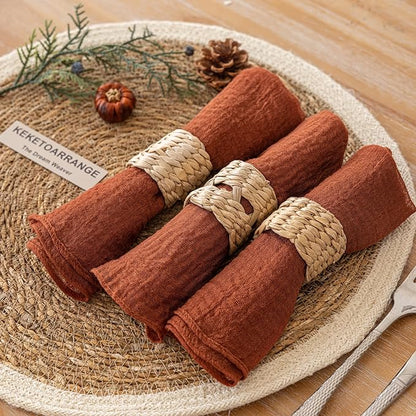 Cheesecloth Napkins 17x17 Inches Cloth Napkins Reusable Handmade Washable for Lunch Dinner Wedding Baby Shower Bridal Shower Party Rustic Boho Decorations Bulk Set of 6 Terracotta