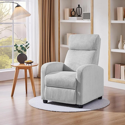 Yaheetech Corduroy Recliner Chair Single Sofa Home Theater Seating Adjustable Modern Reclining Chair for Living Room Bedroom Home Theater Light Gray