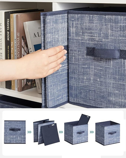 SONGMICS Storage Cubes, 11-Inch Non-Woven Fabric Bins with Double Handles, Set of 6, Closet Organizers for Shelves, Foldable, for Clothes, Misty Blue UROB026I01