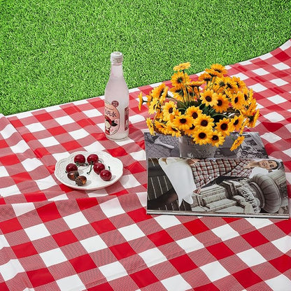Kesfey Red and White Checkered Tablecloths 3 Packs Red Gingham Plastic Table Cloths 54 X 108 Inches Disposable Waterproof Party Picnic Table Covers Rectangle Checkered Tablecover for Birthday Decor