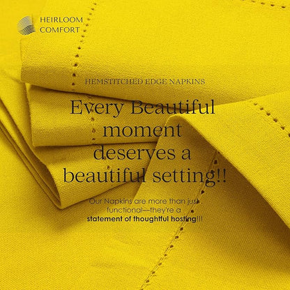 Lemon Yellow Cloth Napkins 18"x18", Set of 6 - Soft, Absorbent, Reusable, Washable - Elegant Hemstitch Mitered Edges - 100% Cotton Dinner Napkin for Birthday Parties, Spring, Summer