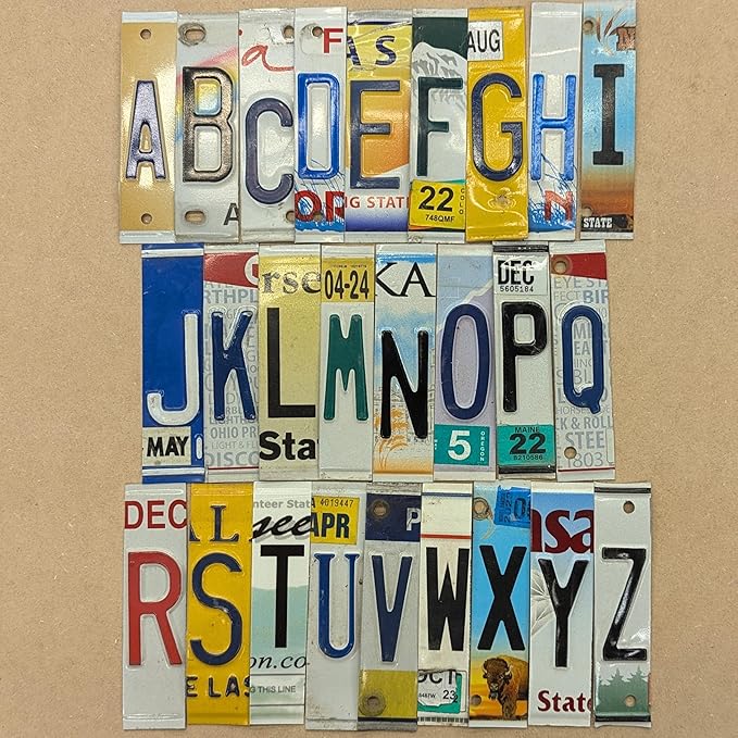 Personalized License Plate Letter Sign - Real Cut License Plates to Spell Out Your Words - Personalized Decor for Home, Office, or Unique Gifts - Vintage Style Wall Art