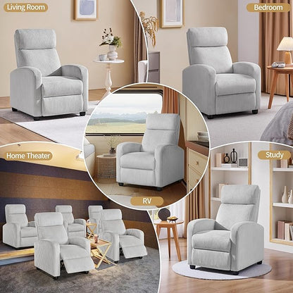 Yaheetech Corduroy Recliner Chair Single Sofa Home Theater Seating Adjustable Modern Reclining Chair for Living Room Bedroom Home Theater Light Gray