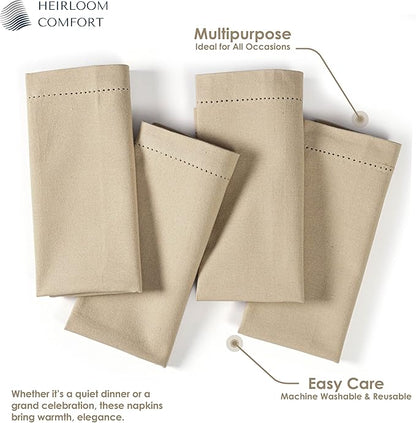 Beige Cloth Napkins Set of 6, 18 x 18 Inch - Soft, Absorbent, Durable, Reusable, Washable - Hemstitch Mitered Edges - Perfect Hotel Quality Napkin for Dinner, Weddings, Holiday Décor